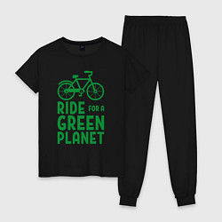 Пижама хлопковая женская Ride for a green planet, цвет: черный