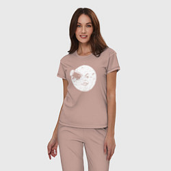 Пижама хлопковая женская Путешествие на Луну, цвет: пыльно-розовый — фото 2