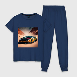 Пижама хлопковая женская Lamborghini Aventador, цвет: тёмно-синий