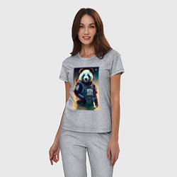 Пижама хлопковая женская Крутой панда - киберпанк, цвет: меланж — фото 2