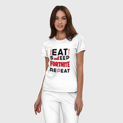 Пижама хлопковая женская Надпись: eat sleep Fortnite repeat, цвет: белый — фото 2