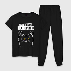 Пижама хлопковая женская Five Finger Death Punch rock cat, цвет: черный