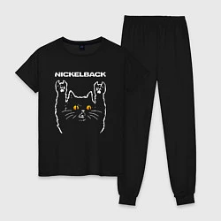 Пижама хлопковая женская Nickelback rock cat, цвет: черный