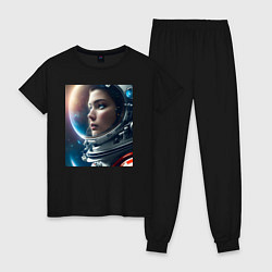 Пижама хлопковая женская Взгляд в космос астронафта, цвет: черный