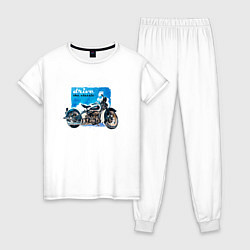 Пижама хлопковая женская Ретро мотоцикл акварелью, цвет: белый