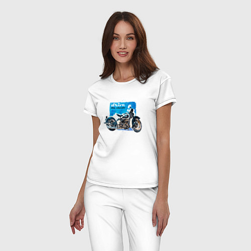 Женская пижама Ретро мотоцикл акварелью / Белый – фото 3