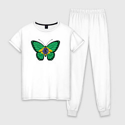 Пижама хлопковая женская Бразилия бабочка, цвет: белый
