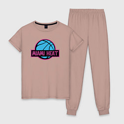 Пижама хлопковая женская Miami Heat team, цвет: пыльно-розовый