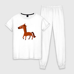 Пижама хлопковая женская Длинная лошадка, цвет: белый