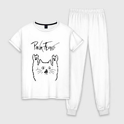 Пижама хлопковая женская Pink Floyd - rock cat, цвет: белый