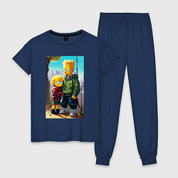 Пижама хлопковая женская Барт Симпсон с Мэгги в мегаполисе, цвет: тёмно-синий