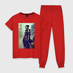 Пижама хлопковая женская Онна-бугэйся - девушка-самурай, цвет: красный