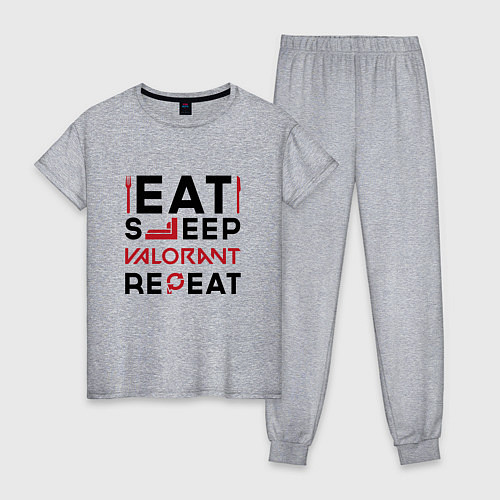 Женская пижама Надпись: eat sleep Valorant repeat / Меланж – фото 1