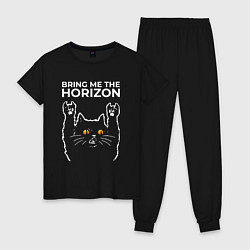 Пижама хлопковая женская Bring Me the Horizon rock cat, цвет: черный