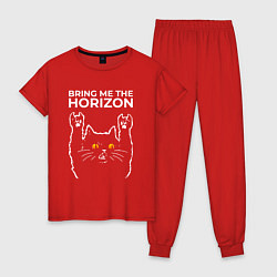 Пижама хлопковая женская Bring Me the Horizon rock cat, цвет: красный