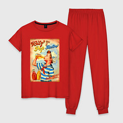 Пижама хлопковая женская Пацан рекламирует лимонад - ретро, цвет: красный