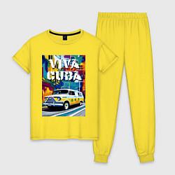 Пижама хлопковая женская Viva Cuba - car - retro, цвет: желтый