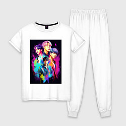 Пижама хлопковая женская BTS poster, цвет: белый