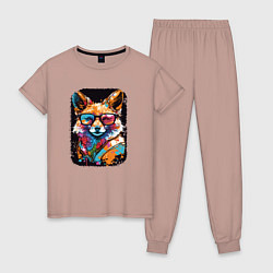 Пижама хлопковая женская Abstract Colorful Fox, цвет: пыльно-розовый