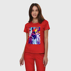 Пижама хлопковая женская Cyber fox - neon - city, цвет: красный — фото 2