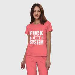 Пижама хлопковая женская SoD - f**k the system, цвет: коралловый — фото 2