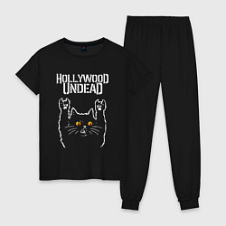 Пижама хлопковая женская Hollywood Undead rock cat, цвет: черный