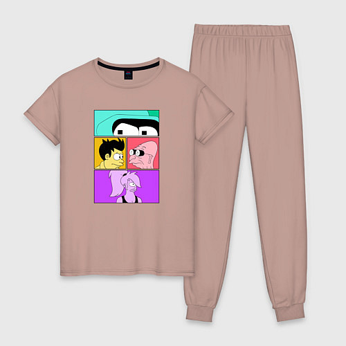 Женская пижама Futurama: Бендер Лила Фрай и профессор / Пыльно-розовый – фото 1