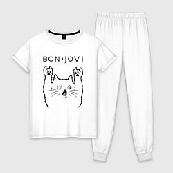 Пижама хлопковая женская Bon Jovi - rock cat, цвет: белый