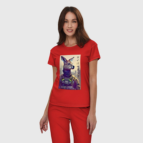 Женская пижама Kangaroo - cyberpunk - neural network / Красный – фото 3