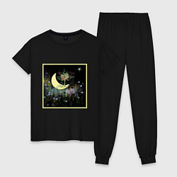 Пижама хлопковая женская Crescent moon at the rest, цвет: черный