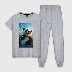 Пижама хлопковая женская Веселая панда, цвет: меланж