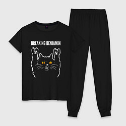 Пижама хлопковая женская Breaking Benjamin rock cat, цвет: черный