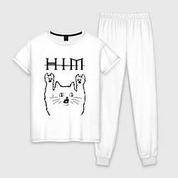 Пижама хлопковая женская HIM - rock cat, цвет: белый