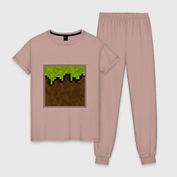 Пижама хлопковая женская Блок земли майнкрафта, цвет: пыльно-розовый