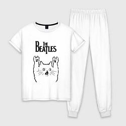 Пижама хлопковая женская The Beatles - rock cat, цвет: белый