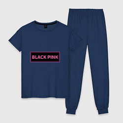 Пижама хлопковая женская Логотип Блек Пинк, цвет: тёмно-синий