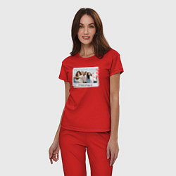Пижама хлопковая женская Blackpink полароид, цвет: красный — фото 2
