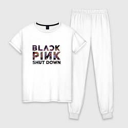 Пижама хлопковая женская Blackpink logo Jisoo Lisa Rose Jennie, цвет: белый