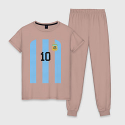 Пижама хлопковая женская Месси сборная Аргентины ЧМ 2022, цвет: пыльно-розовый