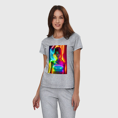 Женская пижама Japanese girl - neon glow - neural network / Меланж – фото 3