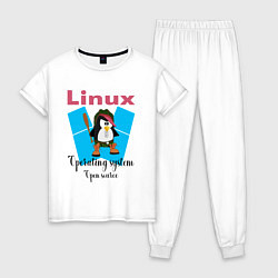 Пижама хлопковая женская Пингвин линукс в шляпе, цвет: белый