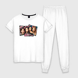 Пижама хлопковая женская Блэкпинк стикер, цвет: белый