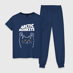 Пижама хлопковая женская Arctic Monkeys rock cat, цвет: тёмно-синий