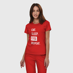 Пижама хлопковая женская Eat Sleep EXO Repeat, цвет: красный — фото 2