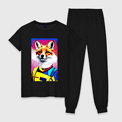 Пижама хлопковая женская Fox - pop art - fashionista, цвет: черный