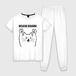 Пижама хлопковая женская Breaking Benjamin - rock cat, цвет: белый