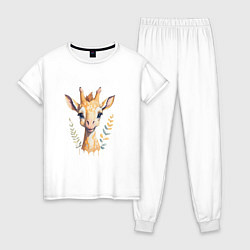 Пижама хлопковая женская Милый жираф, цвет: белый