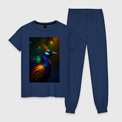 Пижама хлопковая женская Райская птичка - нейросеть, цвет: тёмно-синий