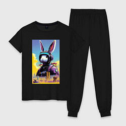 Пижама хлопковая женская Боевой заяц - киберпанк - нейросеть, цвет: черный