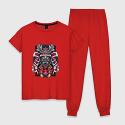 Пижама хлопковая женская Воинственная девушка самурай, цвет: красный